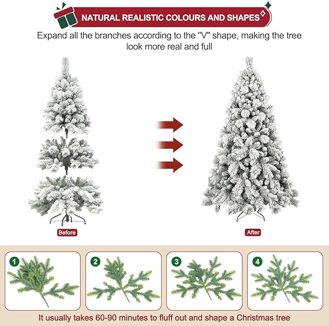 Flocked Christmas Tree 7ft, Christmas Tree -Full Christmas-Trees Snow Xmas Trees