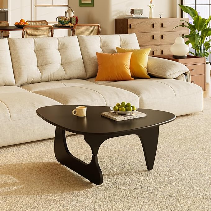 Coffee Tables Wood Small Farmhouse Coffee Table Mid-Century Modern Wood Center Table for Living Room, Black, 35 Inch