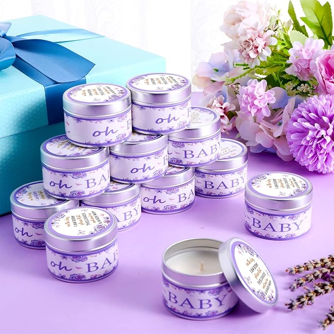 Funtery 12 Pcs Baby Shower Party Favors for Guests Baby Shower Candles Lavender Scented Candle Rustic Tealights Candles Gender Reveal Return Gifts(Rose)