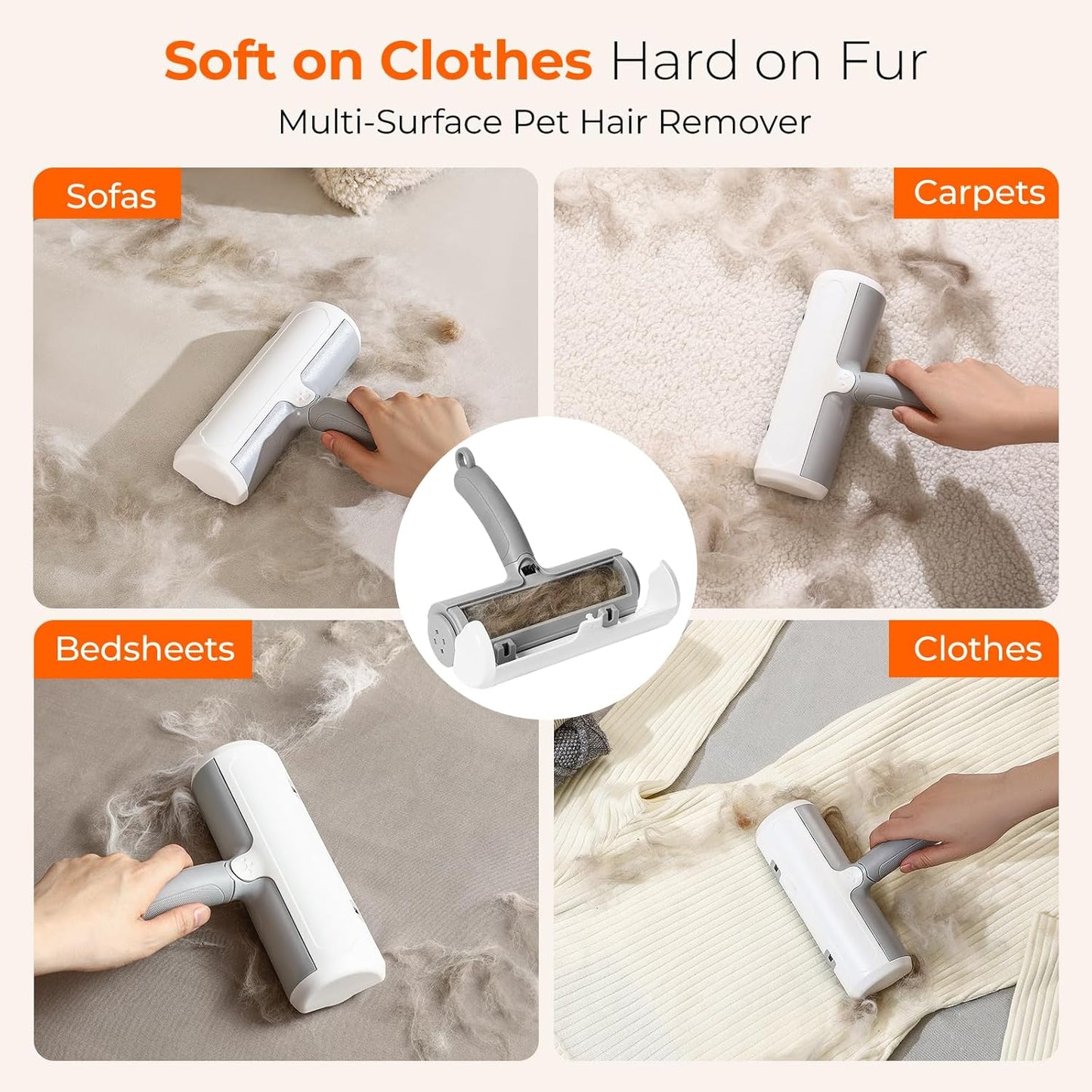 Pet Fur Remover - Pet Hair Roller Reusable for Cats and Dogs, One-Button Pop-Open, Static Cling Technology, Self-Cleaning Design
