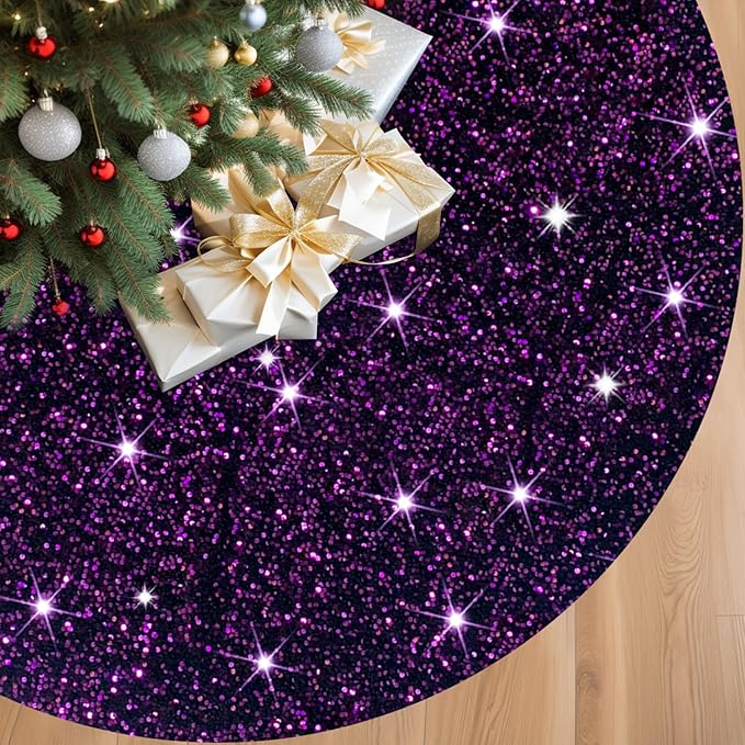 Purple Christmas Tree Skirt 36 Inches Sequin Tree Skirts Embroidered Velvet Tree Skirt Sparkly Xmas Tree Base Cover Glitter Fall Tree Skirt for Artificial Trees Christmas Tree Skirts Decor