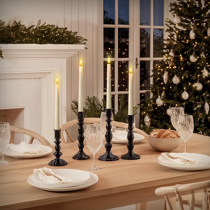 6 Pcs Flameless Taper Candles with Remote, Timer, Plastic Battery Operated Window Candles, 9.6 Inches Ivory LED Candlesticks, for Halloween Christmas Home Decoration