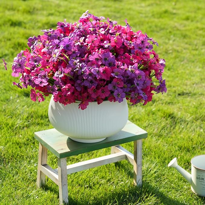 Artificial Flowers for Outdoor Faux Plants for Spring Summer Decoration, UV Resistant Realistic Silk Plastic Fake Flowers Garden Porch Patio Balcony Yard Front Home Decor, 24 Bundles