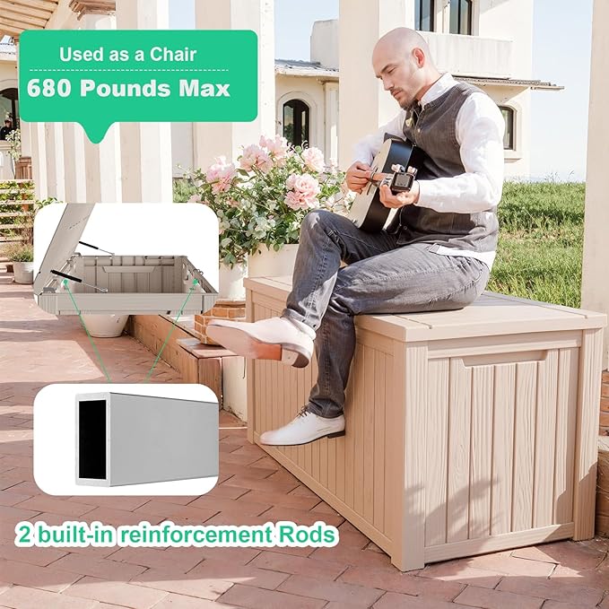 200 Gallon Outdoor Storage Box Waterproof - Outside Resin Deck Box, Lockable Storage Bin for Patio Furniture,Garden Tools,Cushions,Pool Accessories(Grey)