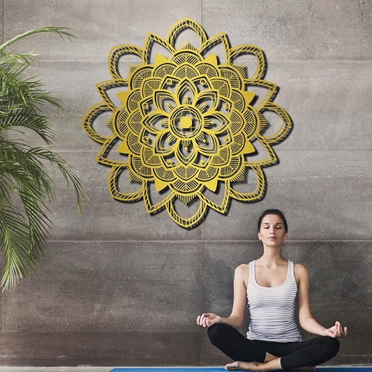 Mandala Wall Decor, Lotus Flower Wall Decor, Large Metal Mandala Wall Art, Lotus Metal, Yoga Wall Art, Spiritual Wall Decor, Meditation Wall Decor, Metal Wall Art for Living Room (Gold, 30"x30" | 76x76cm, metal wall art)