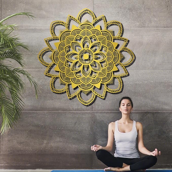 Mandala Wall Decor, Lotus Flower Wall Decor, Large Metal Mandala Wall Art, Lotus Metal, Yoga Wall Art, Spiritual Wall Decor, Meditation Wall Decor, Metal Wall Art for Living Room (Gold, 35"x35" | 90x90cm, metal wall art)