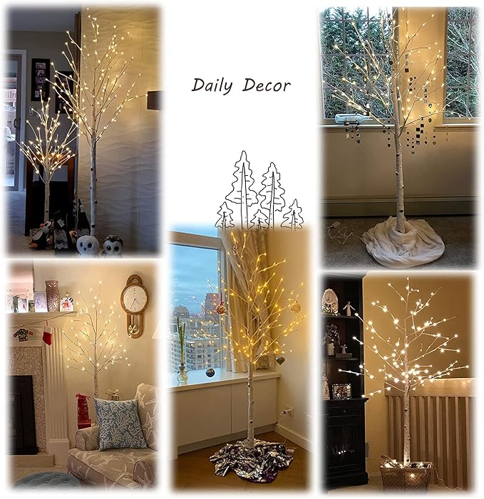 Hairui Lighted Birch Tree Plug in 4FT 72 LED White Twig Tree with Lights for Thanksgiving Christmas Room Decorations Indoor Outdoor