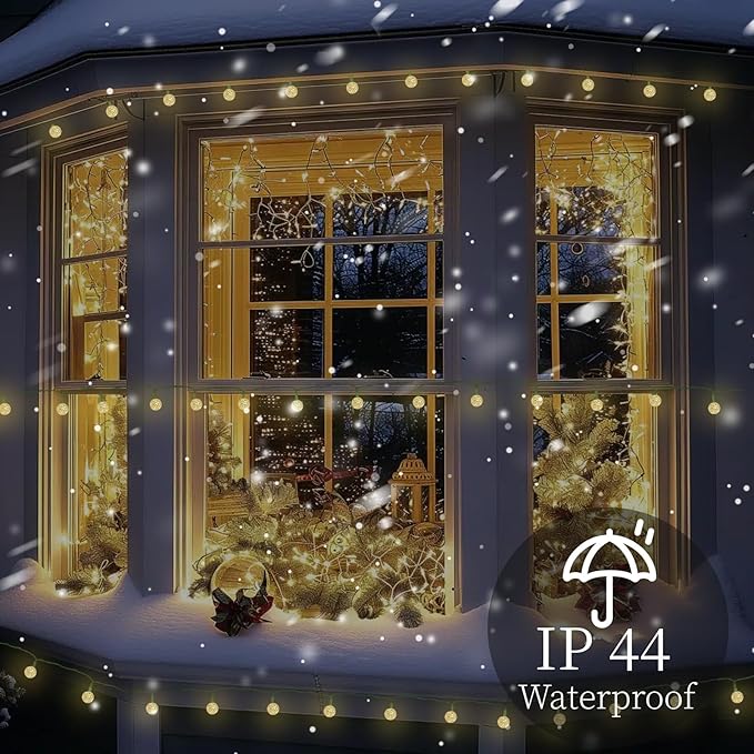 Anycosy Christmas String Lights G3, 100 LEDs Globe Solar Operated Strings Lights Warm White 8 Modes & Timer for Xmas Tree Garden Patio Outdoor Christmas Decorations (G3-100LED-Solar-Warm White)