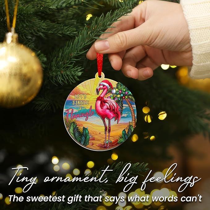 Flamingo Christmas Ornaments 2025 - Suncatcher Animal Ornaments for Tree - Flamingo Ornament for Tropical Christmas Decorations, Funny Pink Flamingos Gifts for Women Men, Beach Ornament