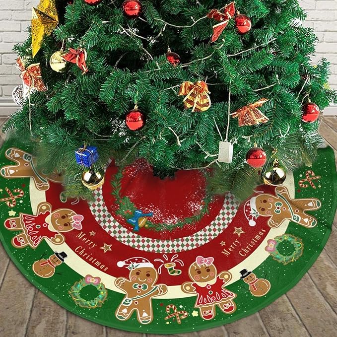 Gingerbread Christmas Tree Skirt 36" Candy Themed Christmas Tree Skirts Gingerbread Tree Mat for Christmas Xmas Festive Party Yard Gingerbread Christmas Decorations Indoor Outdoor Ornaments -1