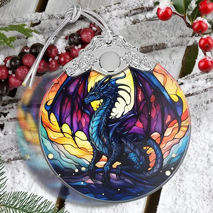 Majestic-Looking Dragon Christmas Ornament - Stained Glass Hanging Decoration for Tree, Gift Idea