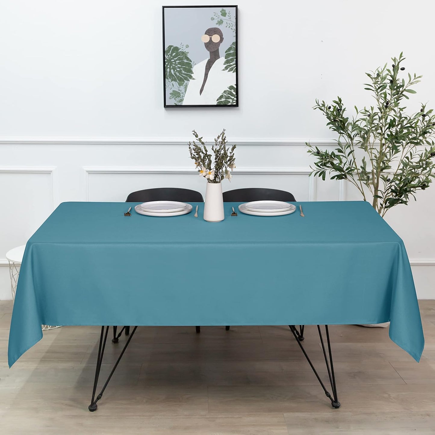 sancua Square Tablecloth - 60 x 60 Inch - Stain and Wrinkle Resistant Washable Polyester Table Cloth, Decorative Fabric Table Cover for Dining Tables, Buffet Parties and Camping, Teal