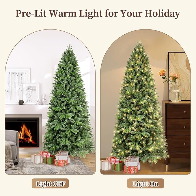 Prelit Artificial Christmas Tree 7ft,Green Spruce Christmas Tree Prelit with 400 Lights, 1318 Branches Tips Easy to Assemble for Home Holiday Decorations