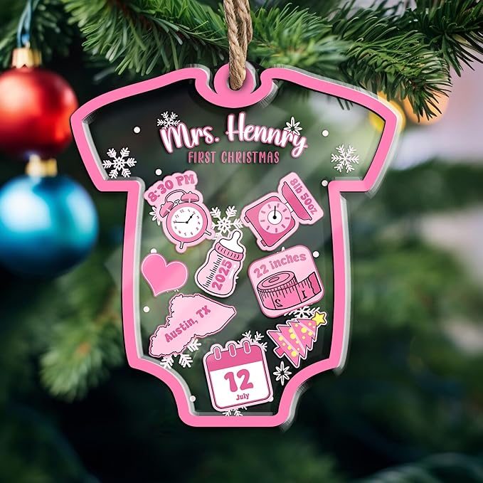 Personalized Baby's First Christmas Ornament 2025 - Custom Birth Stats Shaker Ornaments - Newborn Birth States Boy Girl Keepsake Ornament - X-mas Decoration - Gifts for Christmas