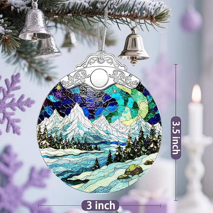 Stained Glass Ornament, Christmas Ornaments, Christmas Decorations for Tree, Holiday Ornament, Gifts for Nature Lovers, Holiday Party Gifts, Gift Ideas & Xmas Gift - Mountain Landscape