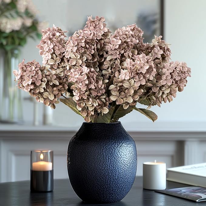 Fake Flowers Hydrangea Silk Flowers With Stems White Flowers Fake Flowers In Vase Hydrangea Artificial Flowers Winter Flowers Artificial For Decoration Vase Decor 24"（Brown ）8PCS Wthout Vase