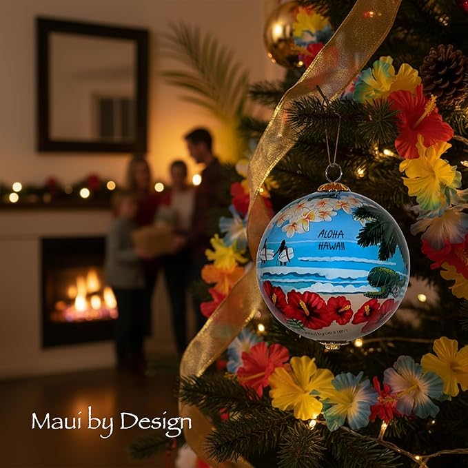 Hawaiian Beach Life Collectible Hawaiian Ornament Hand-Painted Glass with Gift Box NB/H