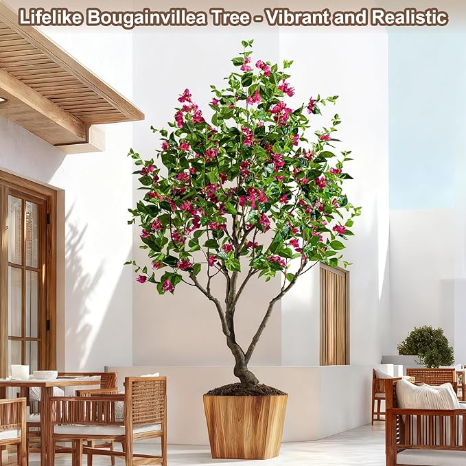 Artificial Bougainvillea Tree, 8FT UV Resistant Fake Bougainvillea Plant in Pot for Outdoor/Indoors, Realistic Faux Flowering Tree for Patio, Garden, Porch, Home Decor