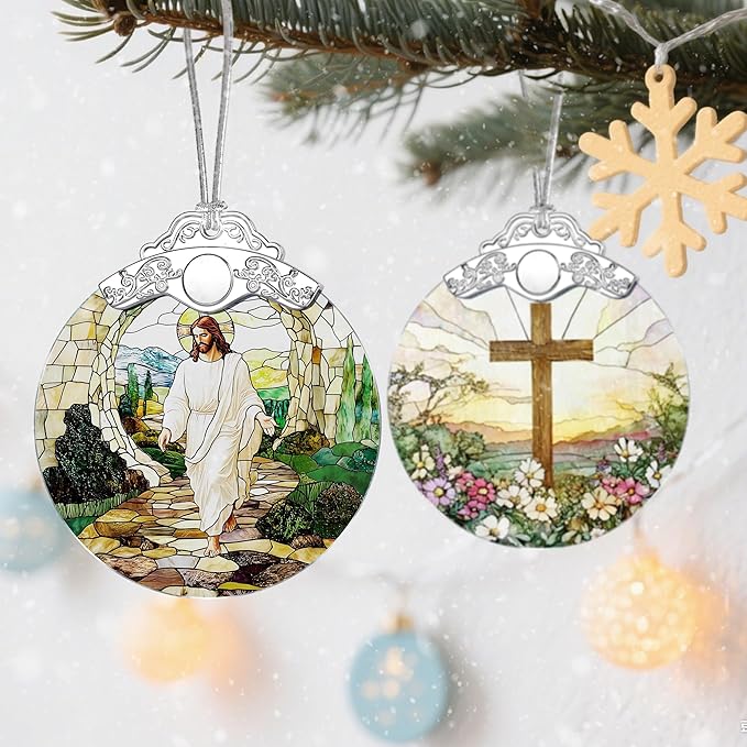 Religious Christmas Ornaments, Stained Glass Jesus Ornament, Christmas Tree Ornaments, Holiday Decorations, Christian Gifts, Religious Gift, Holiday Party Gifts, and Xmas Gift Ideas - Jesus