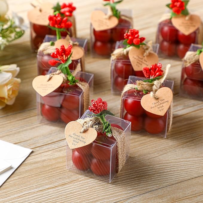 MTLEE 30 Sets Mini Bubble Candles Wedding Favors Gifts for Guests 1.57" x 1.38" Bubble Candles with Cards Dried Flowers DIY Gift Set for Baptism Party Bridal Shower Thank You Gifts (Burgundy Red)