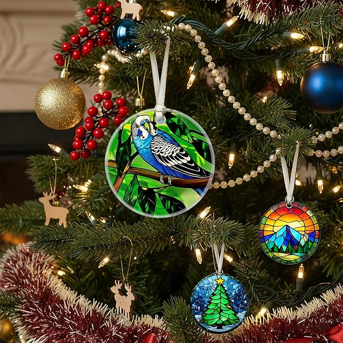 Parrot Christmas Ornaments 2025, Stained Glass Christmas Tree Decorations, Exchange for Women, Men, Collectible Dated Year Ornaments for Tree - Glass Hanging Ornament