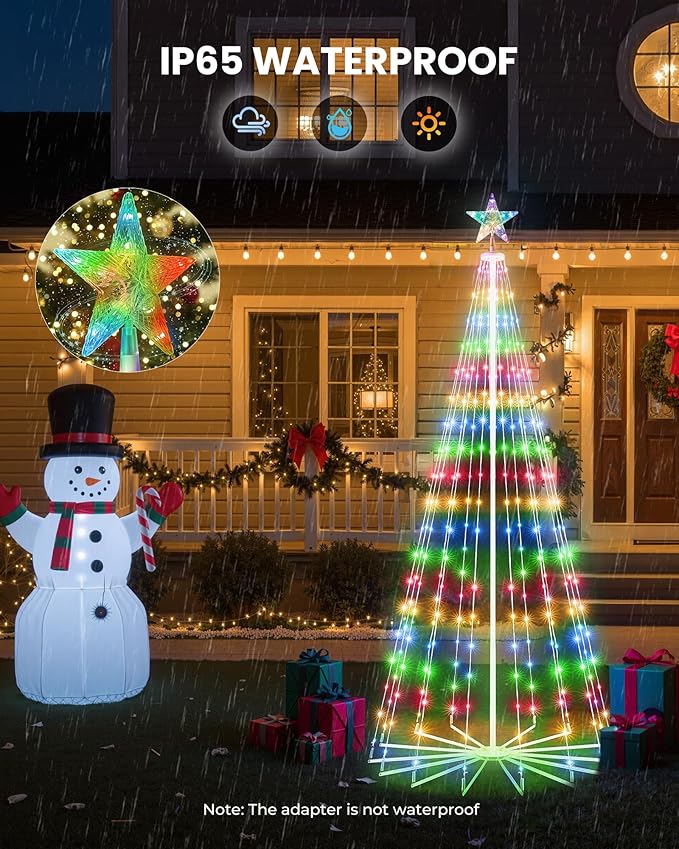 Christmas Cone Tree Light, 7ft 295 LED Light Show Christmas Tree with 8 Modes Timer Remote, Dimmable Artificial Christmas Tree for Porch Yard Patio Indoor Outdoor Xmas Holiday Decor, Multicolor