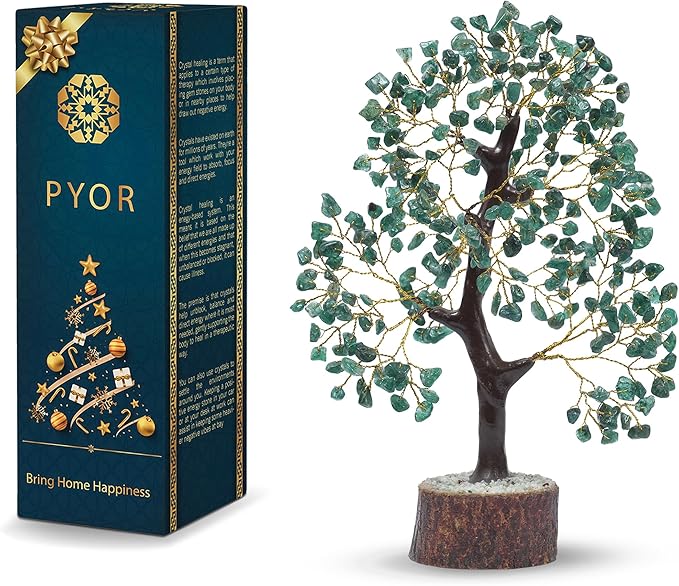 PYOR Green Aventurine, Crystal Tree of Life, Green Aventurine Crystal, Feng Shui Decor for Home, Bonsai Tree, Green Office Decor Women, Crystals and Stones, Meditation Accessories