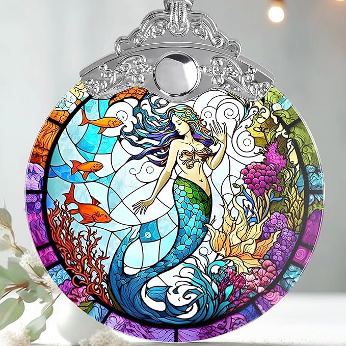 Mermaid Stained Glass Ornament - Christmas Tree Decor, Mermaid Gifts & Holiday Xmas Gifts Ideas