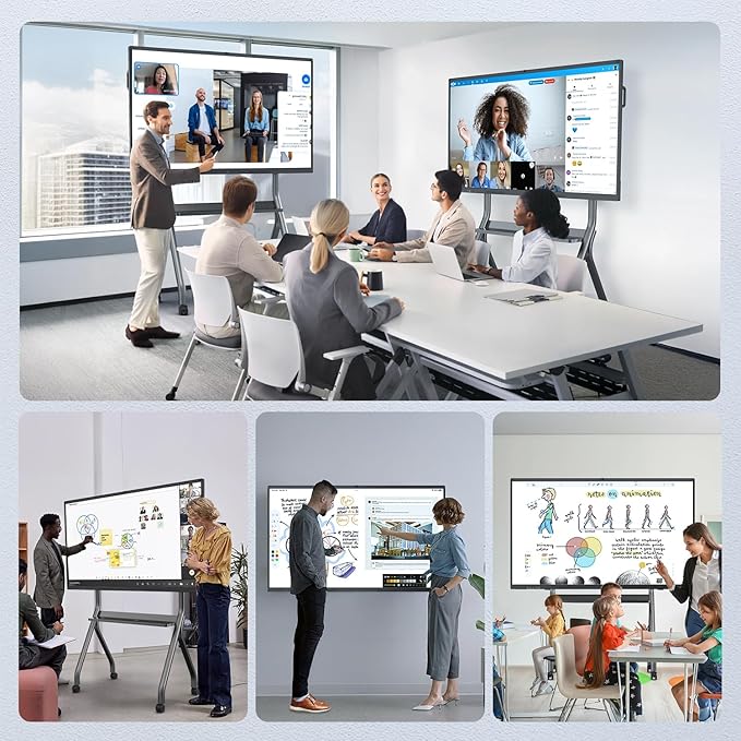 75" Smart Board for Business, Large Interactive Whiteboard with Multi-Touch, 4K Electronic Board with Screen Sharing, Bluetooth/WiFi/HDMI, Camera & Mic, Android 13,8+128G (Wall Mount Included)