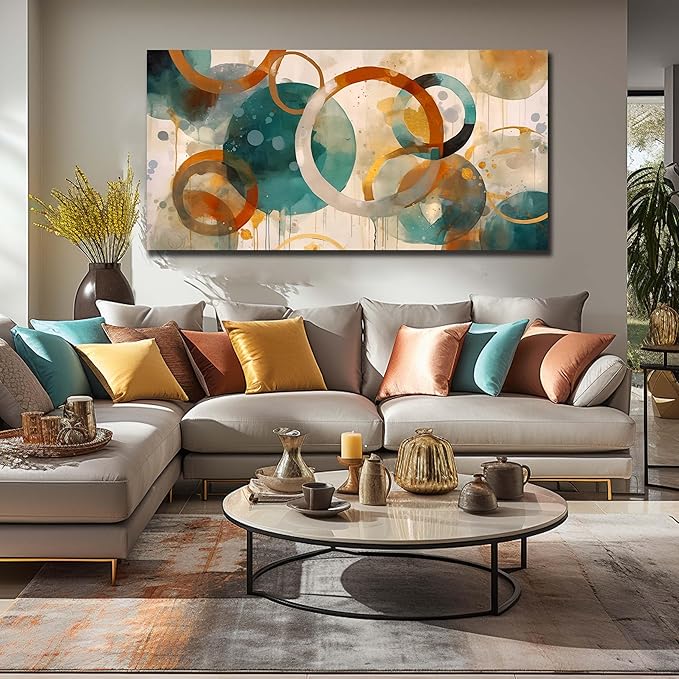 CANEITO Abstract Wall Art for Living Room, Circle Canvas Wall-Decor for Bedroom, Geometric Print Artwork, Size 59 x 29 Inches