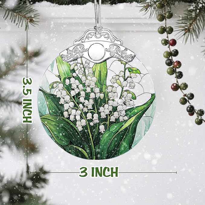 Lily of Valley Flower Stained Glass Ornament, Christmas Ornament – Christmas Tree Decor, Holiday Decoration, Stocking Stuffer, Festive Gift Idea, Gifts for Flower Lover, Nature Lover, and Mom