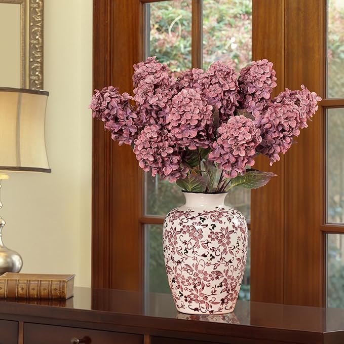Fake Flowers Hydrangea Silk Flowers With Stems White Flowers Fake Flowers In Vase Hydrangea Artificial Flowers Winter Flowers Artificial For Decoration Vase Decor 24"（Red Rose ）8PCS Wthout Vase