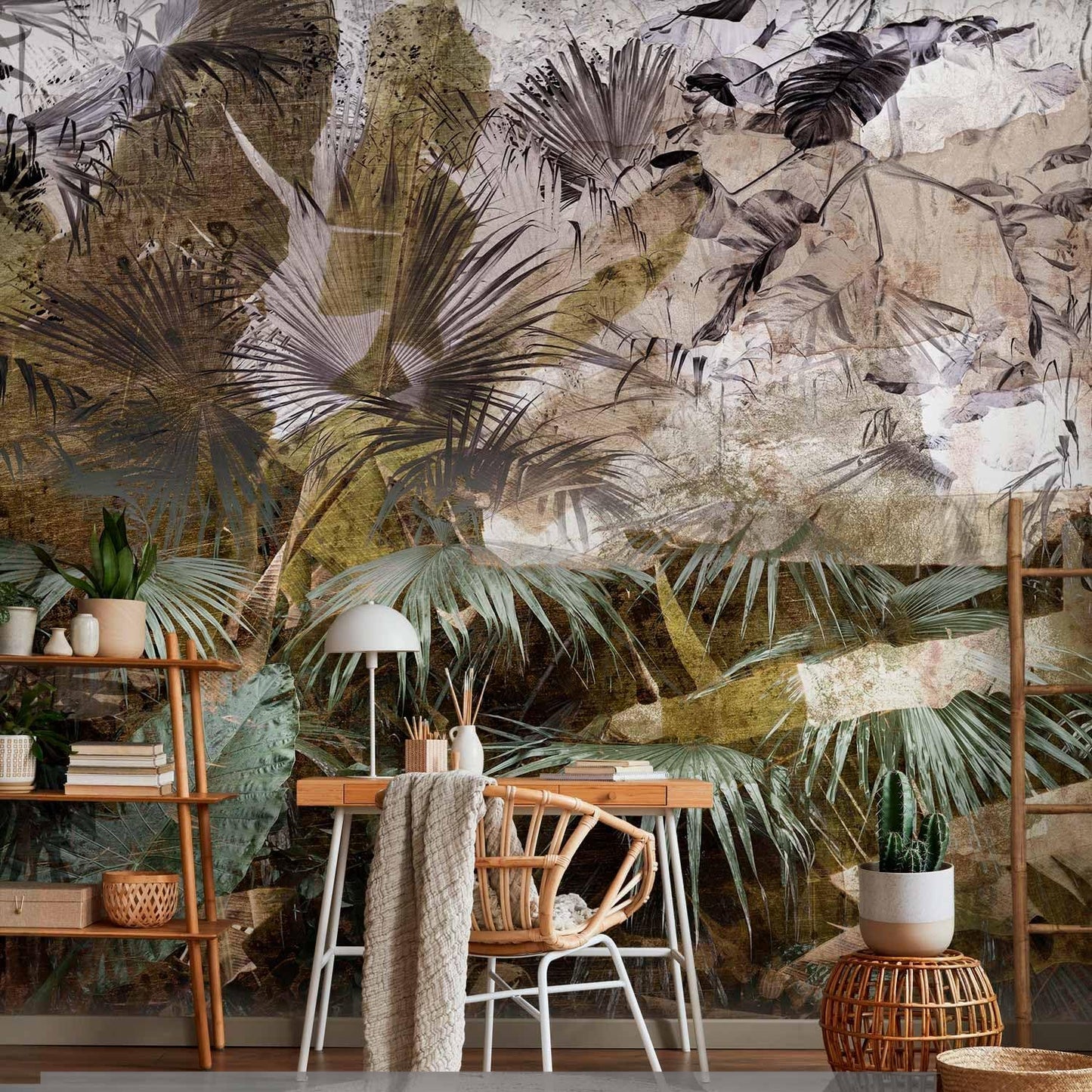 artgeist Premium Wall Mural Tropical Leaves 118x83 in - XXL Non-Woven Wallpaper Fleece Wall Decor Photo Print Picture Image Design Jungle Nature Palm Leaves Like Painted b-C-0789-a-a