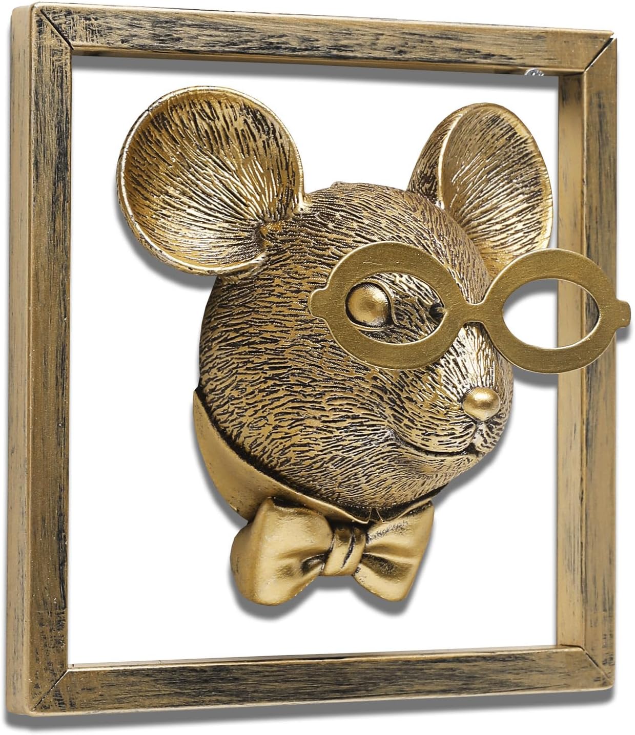 Animal Heads Wall Decor (Includes Metal Frame) Resin Animals Sculptures Head Wall Hanging Decoration Gold vintage Wall Sculpture for Living Room Bedroom Office(Rat)