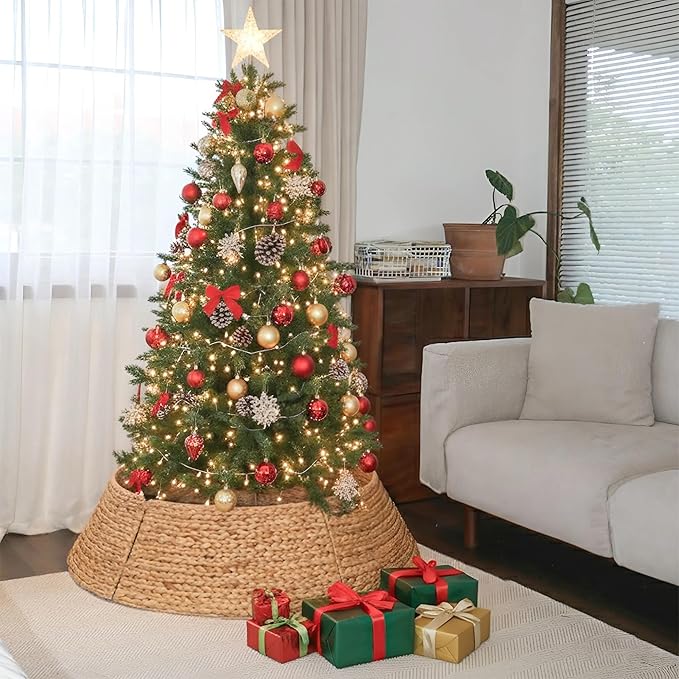 42" Wicker Christmas Tree Collar for Artificial Trees, Tree Basket Skirt for 9ft, Farmhouse Base Cover for Pencil,Extra Large Christmas Tree Collars, Handwoven from Seagrass