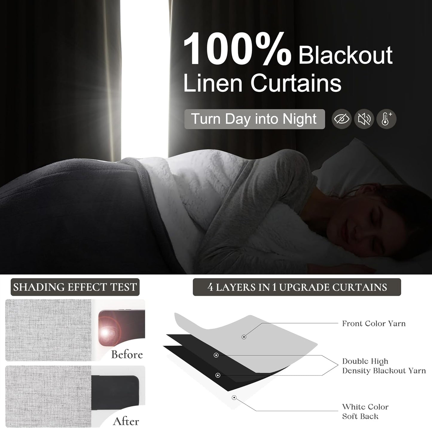 Pinch Pleated Light Grey Floor to Ceiling Curtains 102 Inch Long for Sliding Glass Door 2 Panels Set, Blackout Thick Linen Memory Shape Window Drapes with Back Tab for Dining Room 102 Inches Gray Burg