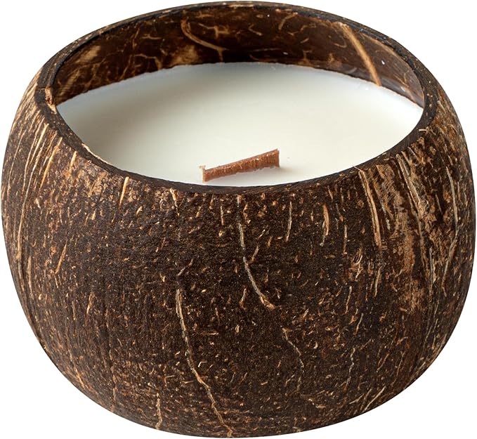 Restaurantware-Coco Casa 3.9 x 2.8 Inch Coconut Shell Candle, 1 Hand Poured Coconut Bowl Candle - Sandalwood Fragrance, Double Wax Blend, Soy Wax Scented, Wooden Wick