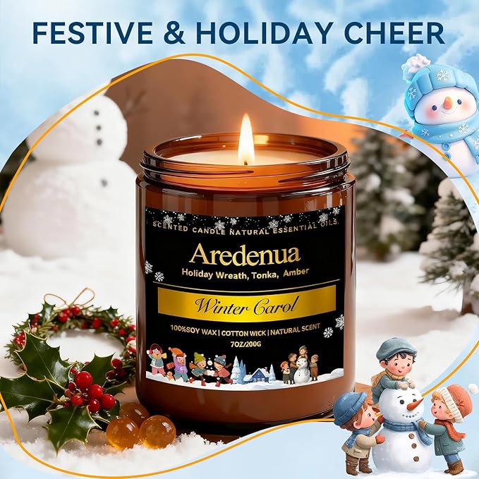 Winter Candles – Winter Carol Candle | Holiday Scented Candles | Christmas & Holiday Aromatherapy Gifts for Women Men, 7oz Soy Candles for Home Scented - 50H Clean & Long Lasting Burn