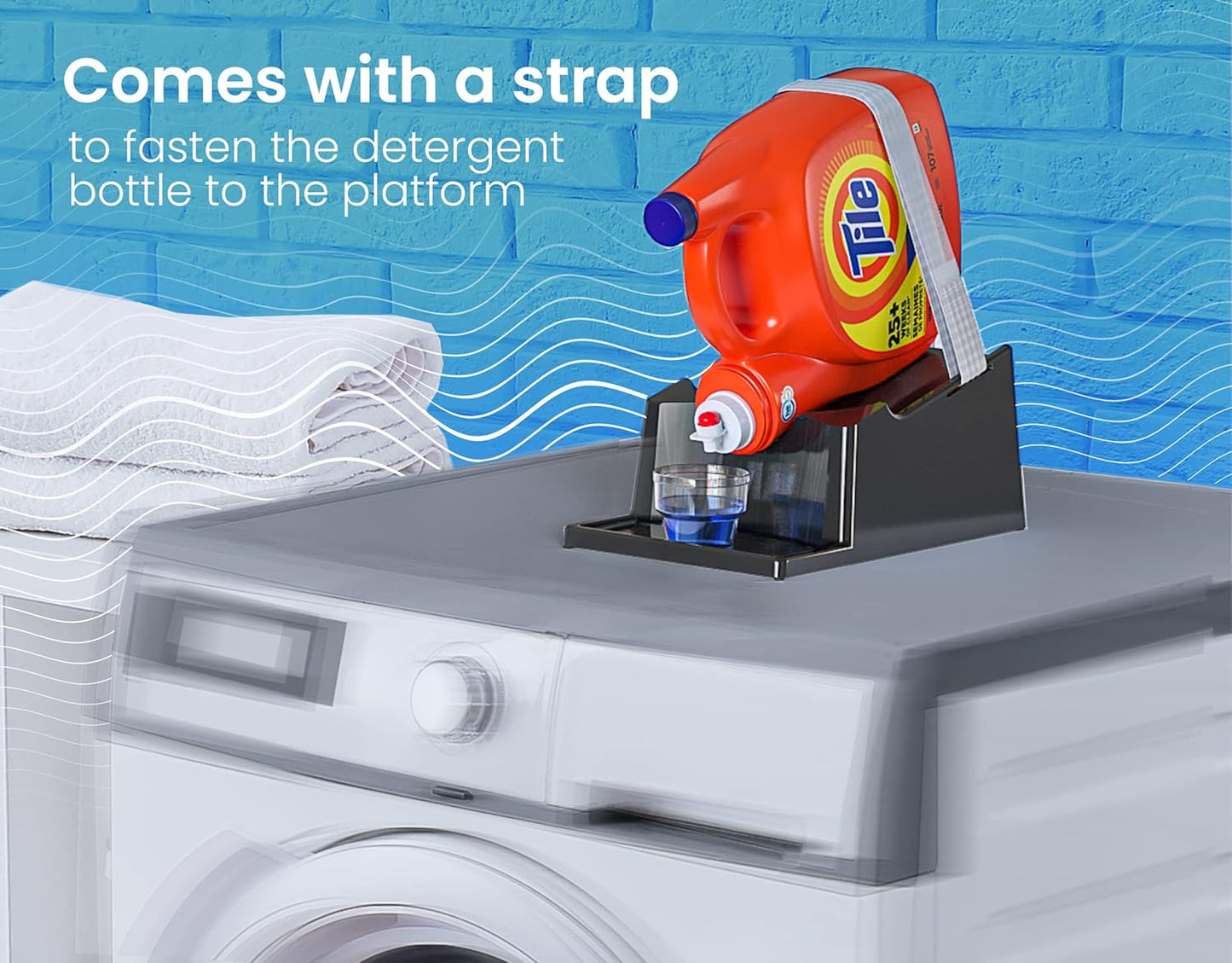 TidyFriend Liquid Laundry Detergent Holder Stand with Drip Tray & Rubber-Grip Feet, Stand for Laundry Room Organization and Storage, Fabric Softener Dispenser with Cup Holder for Easy Pouring (Black)