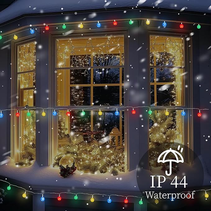 Anycosy Christmas String Lights G3, 50 LEDs Globe Waterproof Battery Operated Strings Lights Multicolor 8 Modes & Timer for Xmas Tree Garden Patio Indoor Outdoor Christmas Decorations