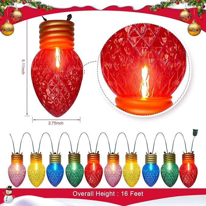 16Ft Jumbo LED Multicolor Christmas String Lights Outdoor with 10 LED Strawberry Bulb, Connectable Hanging String Lights for Indoor Home Outdoor Porch Patio Eave Xmas Trees Roofline Decorations