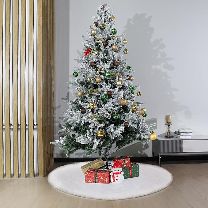 72 Inch Faux Fur Christmas Tree Skirt - Premium White Plush Tree Skirt for 7.5-12 Ft Trees