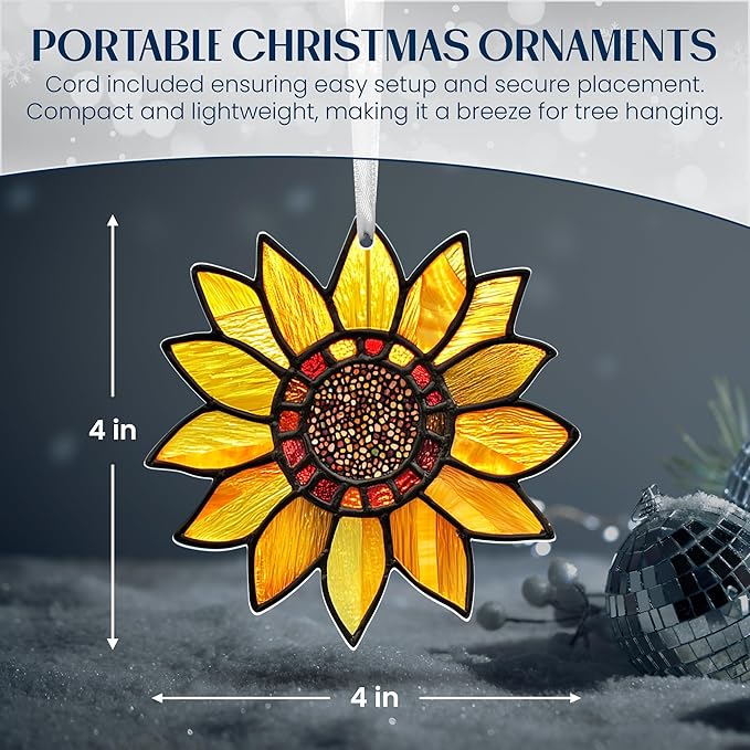 Christmas Sunflower Gifts for Women Men - Acrylic Christmas Ornaments 2025 for Xmas Decorations - Sunflower Decor, Boho Gifts for Women Girl Mom Grandma, Flower Ornaments for Tree