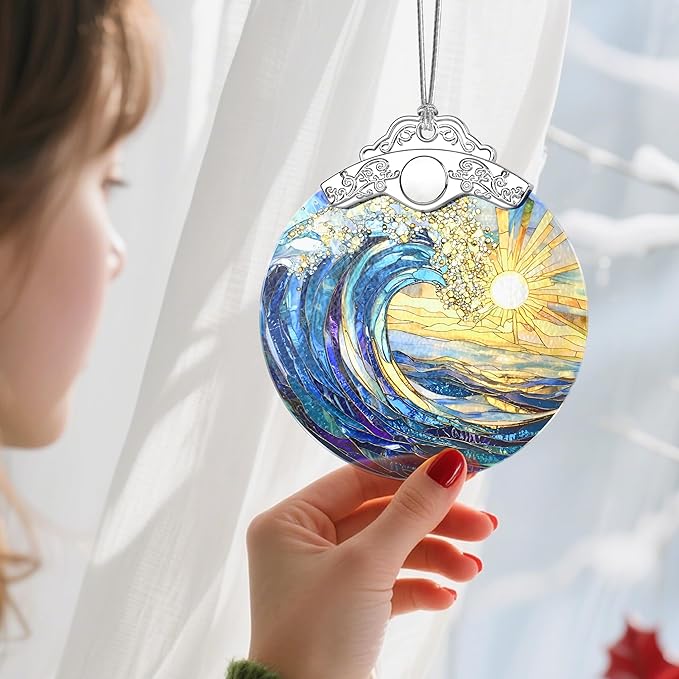 Christmas Ornament, Stained Glass Ornament, Christmas Ornaments for Tree, Hanging Ornaments for Home Decor & Xmas Decorations – Holiday Decor, Gift Ideas, Perfect Holiday & Xmas Gifts - Sea Wave