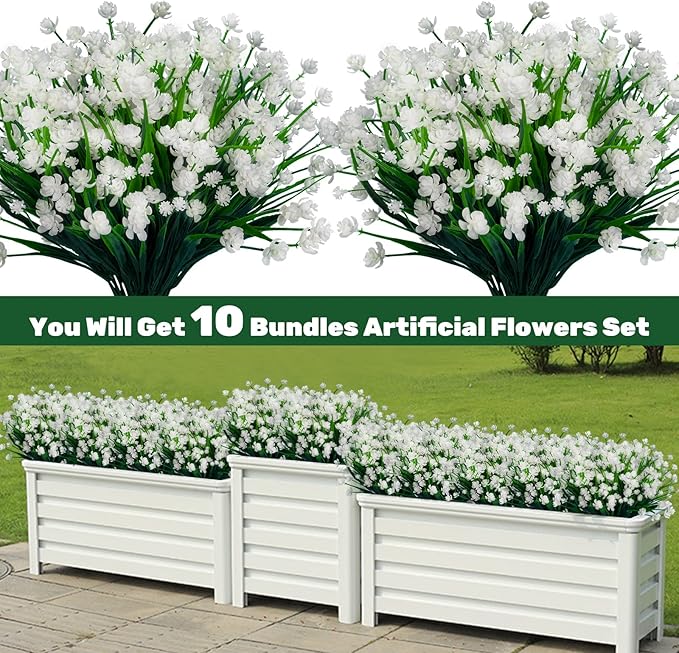 Lnoicy 10pcs Artificial Flowers,Fake Flowers Picks for Office Decorations Floral Arrangements DIY Wreath Holiday Tables Party Home Decor and Home Garden Decoration(White)