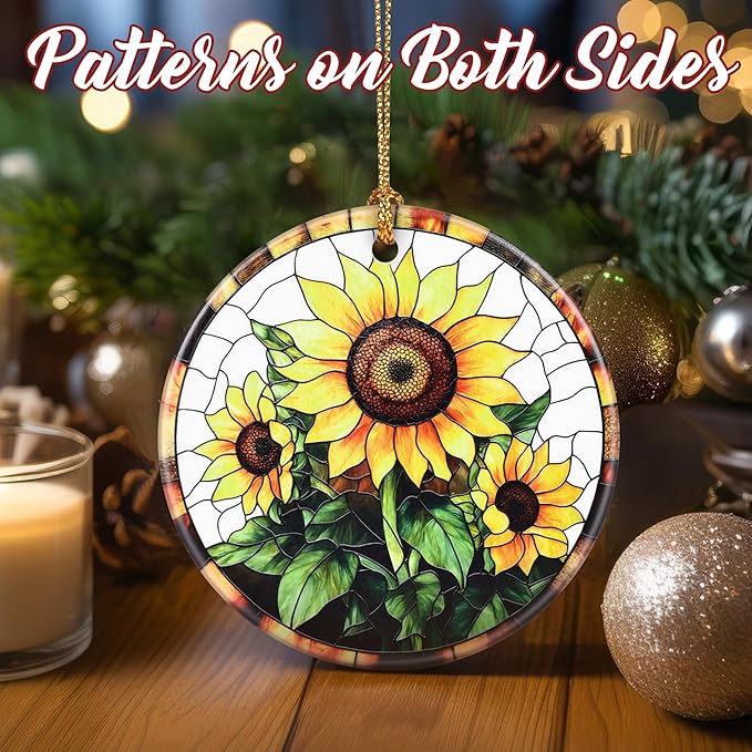 Christmas Ornaments, Dodosky 2.8in Ceramic Sunflower Ornament, Xmas Decor, Christmas Tree Ornaments, Xmas Decorations for Tree, Holiday Ornament, Sunflower Gift, Gifts for Women, Friend, Flower Lovers
