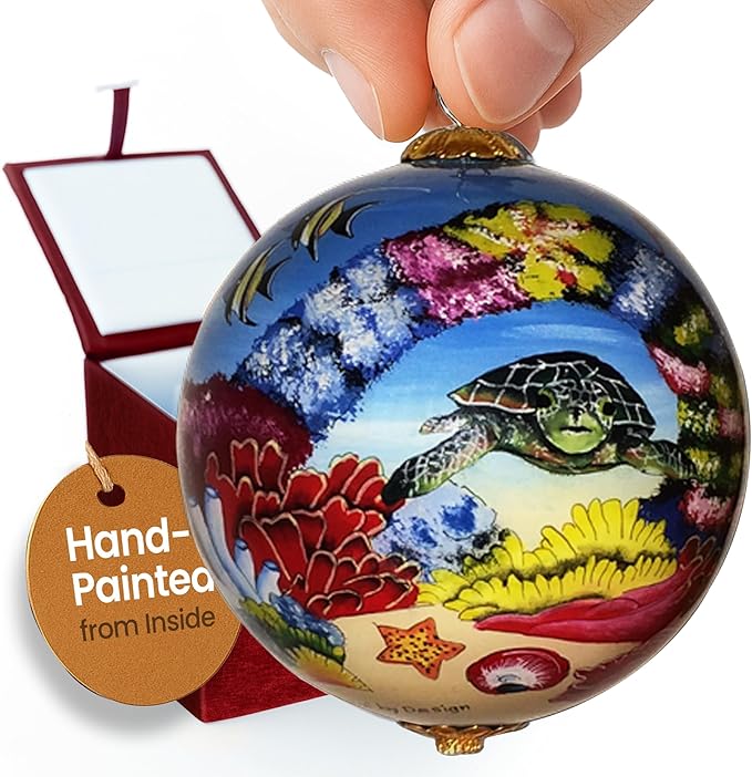 Collectible Hawaiian Sea Turtles Ornament Collectible, Hand Painted from Inside The Glass TA/M
