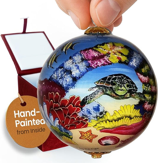 Collectible Hawaiian Sea Turtles Ornament Collectible, Hand Painted from Inside The Glass TA/H