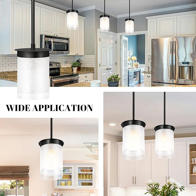 Modern Pendant Light Glass Shade, Kitchen Island Pendant Lighting with Glass Shade for Dining Room,Bedroom, Bar,Office,Farmhouse Black,1Pack-4.72 Inch Shade 40 Inch Cord