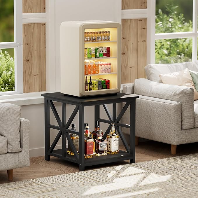 GreenForest End Table with 2-Tier Storage Shelf, 19.7 inch Side Table for Living Room, Modern Nightstand Bedside Table for Bedroom Office, Black